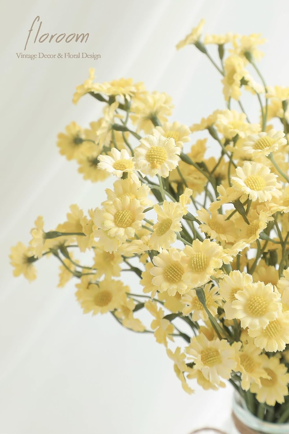 24pcs Yellow Small Artificial Flowers Faux Silk Daisies Fake Wildflowers with Stems for DIY Wedding Bouquets Floral Arrangements Party Decor Centerpieces Decorations (Vase Not Included)