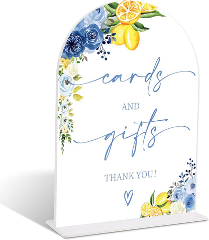 Blue Floral Lemon Cards and Gifts Sign, Something Blue Wedding Signage for Reception, Arch Acrylic Sign, Bridal Shower Table Decor, Engagement Party Decorations, Wedding Must Haves for Reception, 40