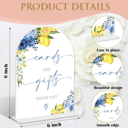 Blue Floral Lemon Cards and Gifts Sign, Something Blue Wedding Signage for Reception, Arch Acrylic Sign, Bridal Shower Table Decor, Engagement Party Decorations, Wedding Must Haves for Reception, 40
