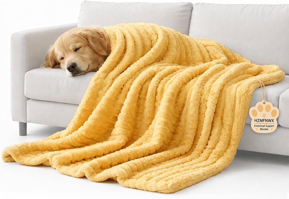 Emotional Support Blanket Yellow, Calming Dog Blanket, Security Blanket, Designed for Kennel, Indoors Sofa for Pets, Rabbit Hair Plus Comfortable and Soft(Yellow,39.37 * 59.06")