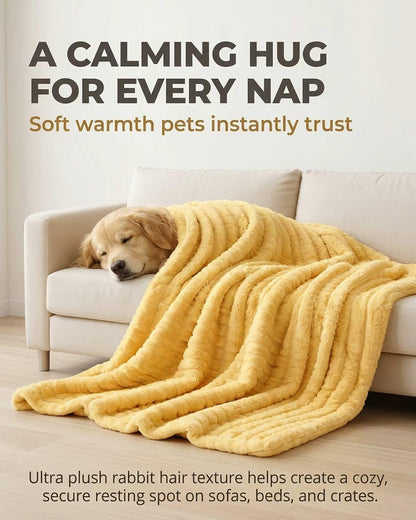 Emotional Support Blanket Yellow, Calming Dog Blanket, Security Blanket, Designed for Kennel, Indoors Sofa for Pets, Rabbit Hair Plus Comfortable and Soft(Yellow,39.37 * 59.06")