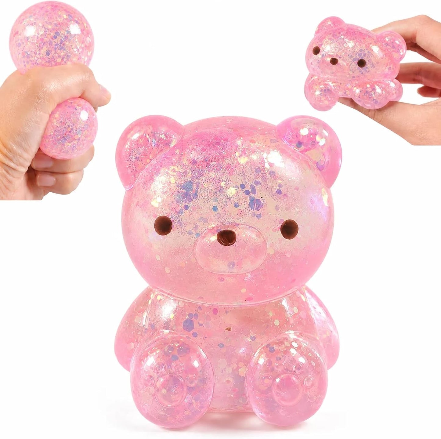 1 Pack Bear Squishy, Slow Rising Stress Relief Fidget Toys for Adults, Pink | Glitter Bear-Shaped Sensory Squeeze Toys, Calm Anxiety, Portable, Safe TPR Material, Soft Hand Toy for Office, Home or Travel