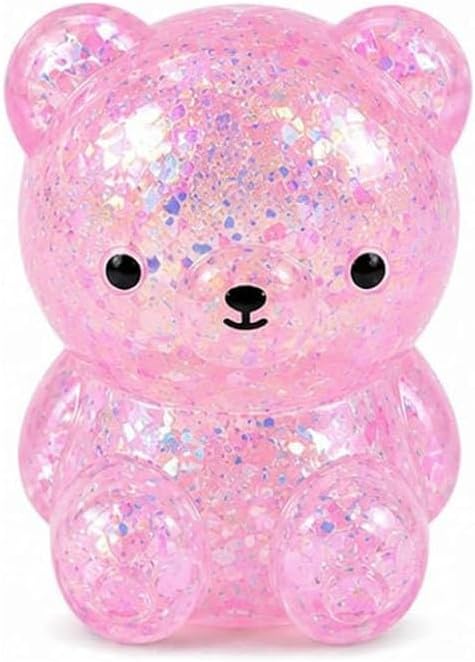 1 Pack Bear Squishy, Slow Rising Stress Relief Fidget Toys for Adults, Pink | Glitter Bear-Shaped Sensory Squeeze Toys, Calm Anxiety, Portable, Safe TPR Material, Soft Hand Toy for Office, Home or Travel