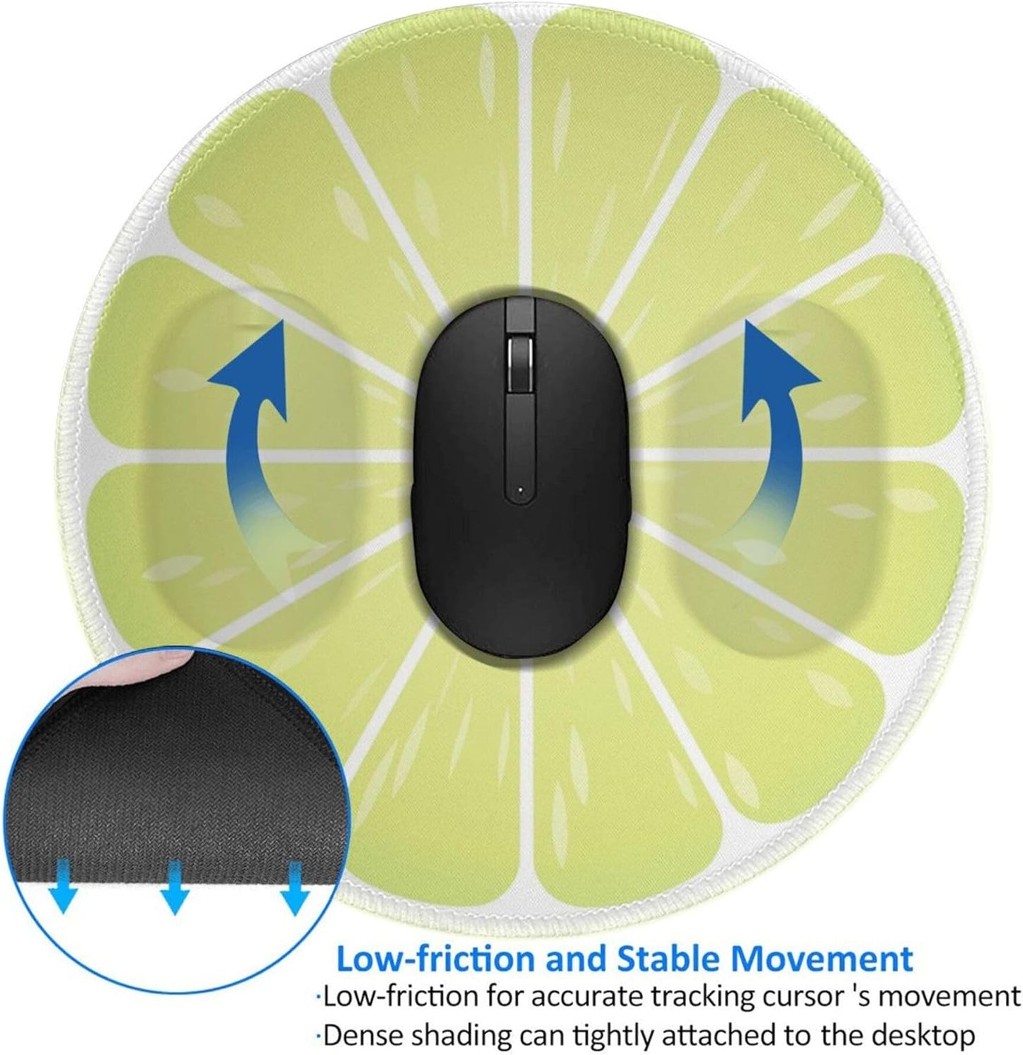 Green Lemon Round Mouse Pad Non-Slip Rubber Base for Computer Laptop Desk Accessories 8 X 8 Inch