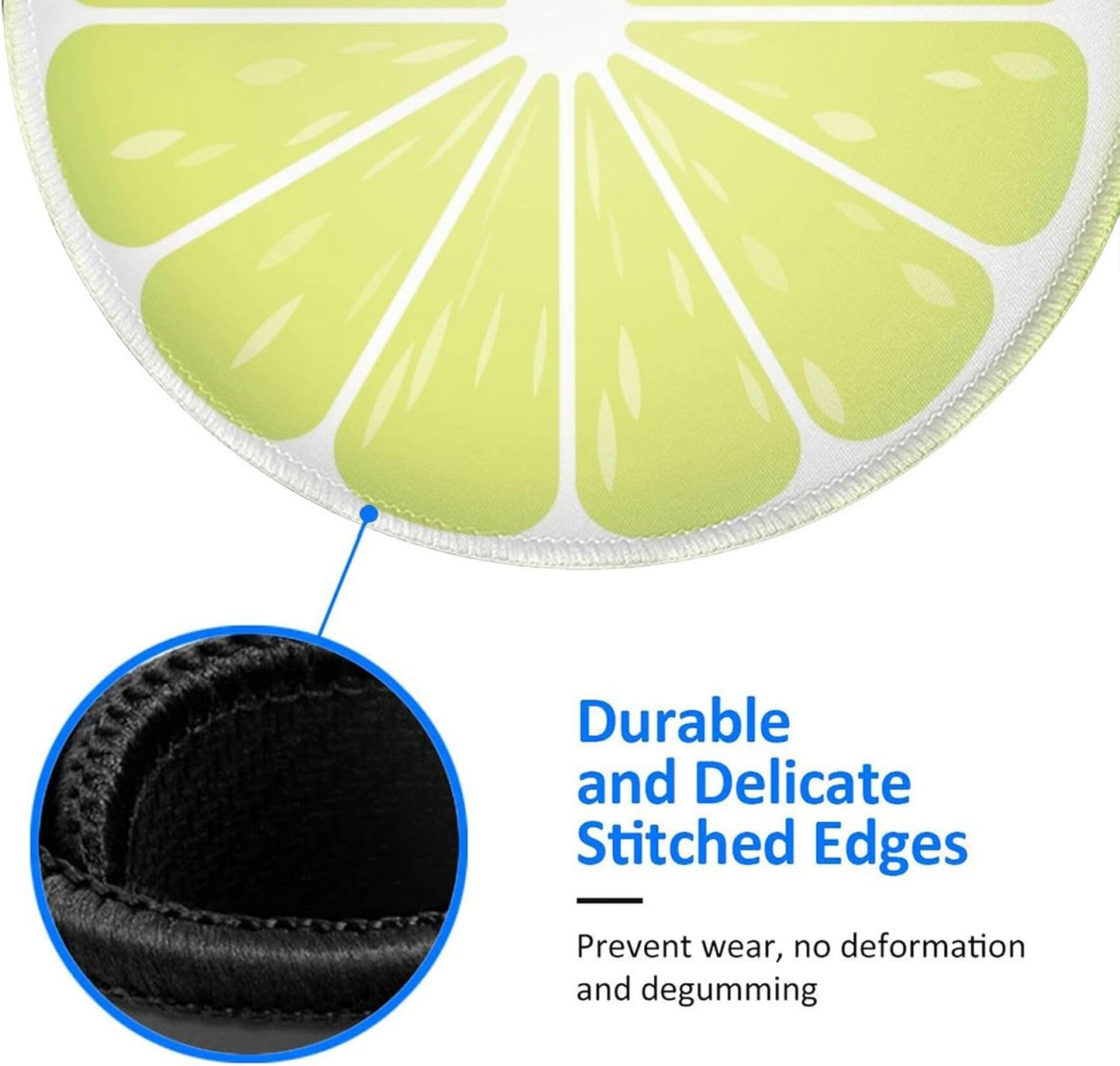 Green Lemon Round Mouse Pad Non-Slip Rubber Base for Computer Laptop Desk Accessories 8 X 8 Inch