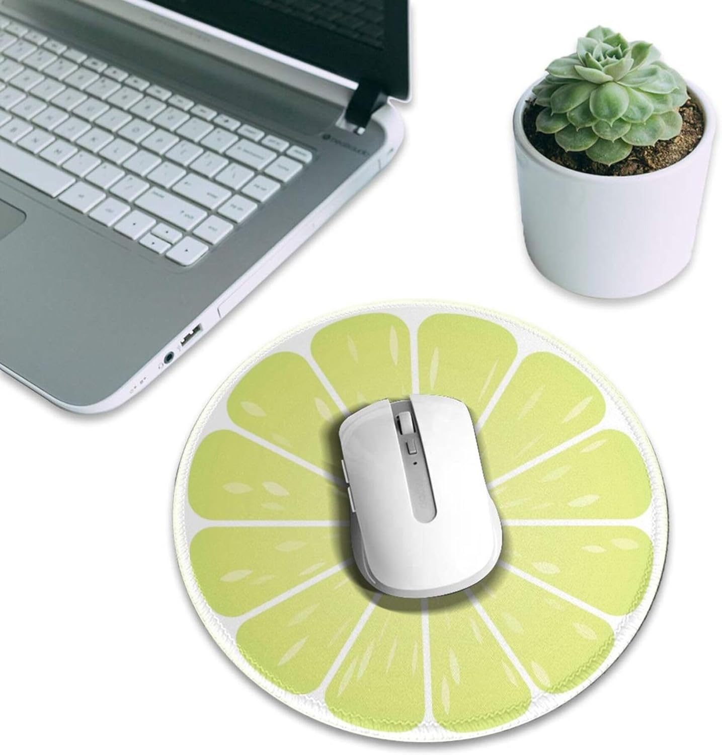 Green Lemon Round Mouse Pad Non-Slip Rubber Base for Computer Laptop Desk Accessories 8 X 8 Inch
