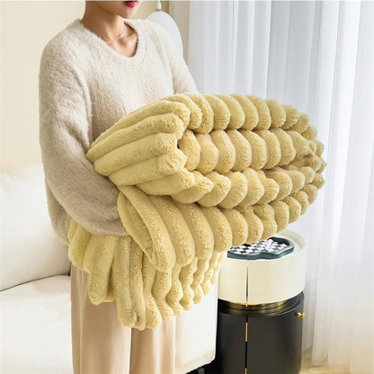 Decorative Soft Thick Fuzzy Faux Rabbit Fur Throw Blanket for Couch Sofa, Reversible Plush Warm Fleece Fluffy Blanket for Winter, Luxury Cute Cozy Furry Blanket for Bed,Yellow,100 * 150cm 0.6Kg