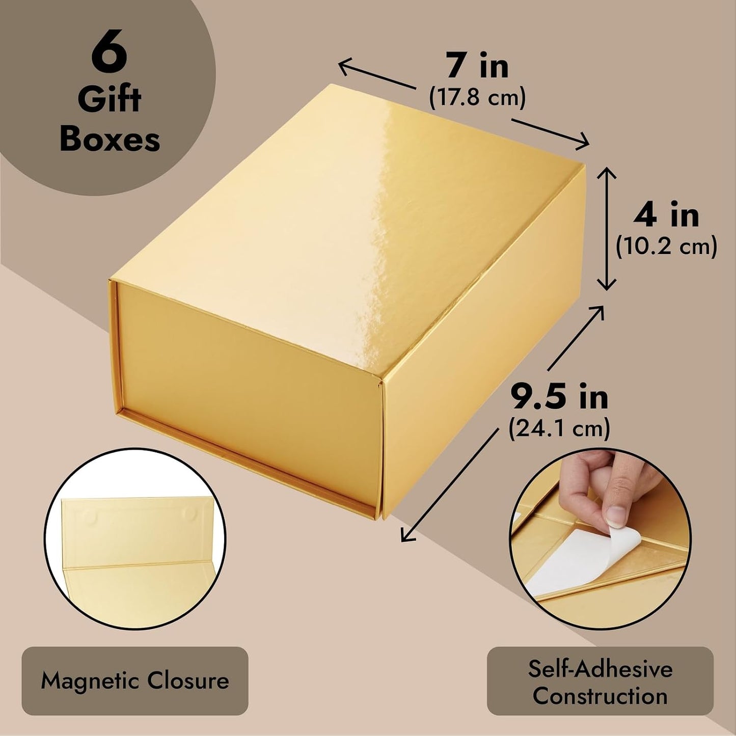 Magnetic Gold Gift Boxes with Lids - 9.5 x 7 x 4 In, Jewelry Gift Box 6 Pack, Gold - Magnetic Closure & Cardboard Construction