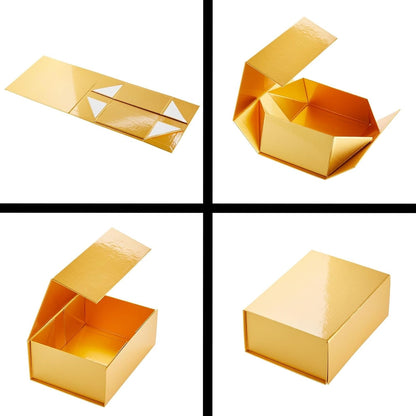 Magnetic Gold Gift Boxes with Lids - 9.5 x 7 x 4 In, Jewelry Gift Box 6 Pack, Gold - Magnetic Closure & Cardboard Construction