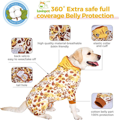 Dog Recovery Bodysuit, Wound Protective Post-Surgery Care for Large Medium Dogs, E-Collar Alternative Wrap, Tiger Pattern, Brown Collar/Yellow, M