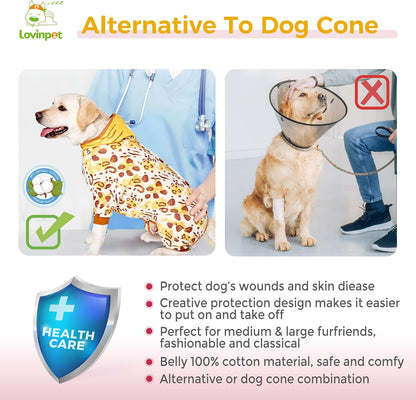 Dog Recovery Bodysuit, Wound Protective Post-Surgery Care for Large Medium Dogs, E-Collar Alternative Wrap, Tiger Pattern, Brown Collar/Yellow, M