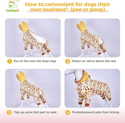 Dog Recovery Bodysuit, Wound Protective Post-Surgery Care for Large Medium Dogs, E-Collar Alternative Wrap, Tiger Pattern, Brown Collar/Yellow, M