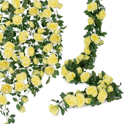 3 Pack Artificial Yellow Rose Garlands Flower Vines 19.5 ft | Fake Silk Roses Garland for Wedding Arch Table Centerpiece, Indoor Outdoor Backdrop Decorations for Home Garden