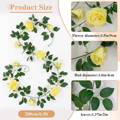 3 Pack Artificial Yellow Rose Garlands Flower Vines 19.5 ft | Fake Silk Roses Garland for Wedding Arch Table Centerpiece, Indoor Outdoor Backdrop Decorations for Home Garden