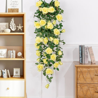3 Pack Artificial Yellow Rose Garlands Flower Vines 19.5 ft | Fake Silk Roses Garland for Wedding Arch Table Centerpiece, Indoor Outdoor Backdrop Decorations for Home Garden