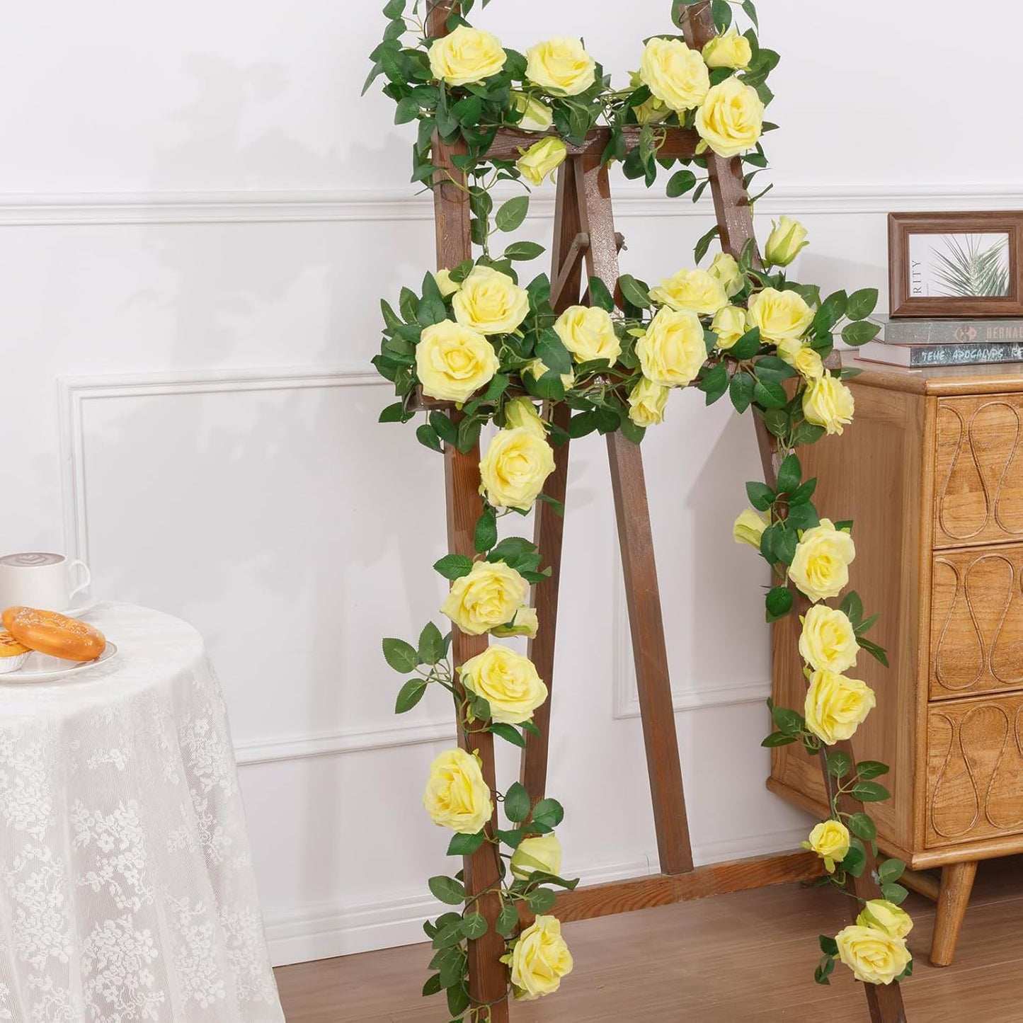 3 Pack Artificial Yellow Rose Garlands Flower Vines 19.5 ft | Fake Silk Roses Garland for Wedding Arch Table Centerpiece, Indoor Outdoor Backdrop Decorations for Home Garden