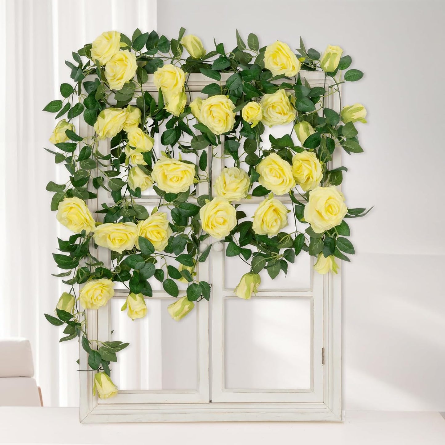 3 Pack Artificial Yellow Rose Garlands Flower Vines 19.5 ft | Fake Silk Roses Garland for Wedding Arch Table Centerpiece, Indoor Outdoor Backdrop Decorations for Home Garden