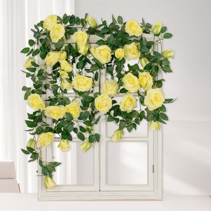 3 Pack Artificial Yellow Rose Garlands Flower Vines 19.5 ft | Fake Silk Roses Garland for Wedding Arch Table Centerpiece, Indoor Outdoor Backdrop Decorations for Home Garden