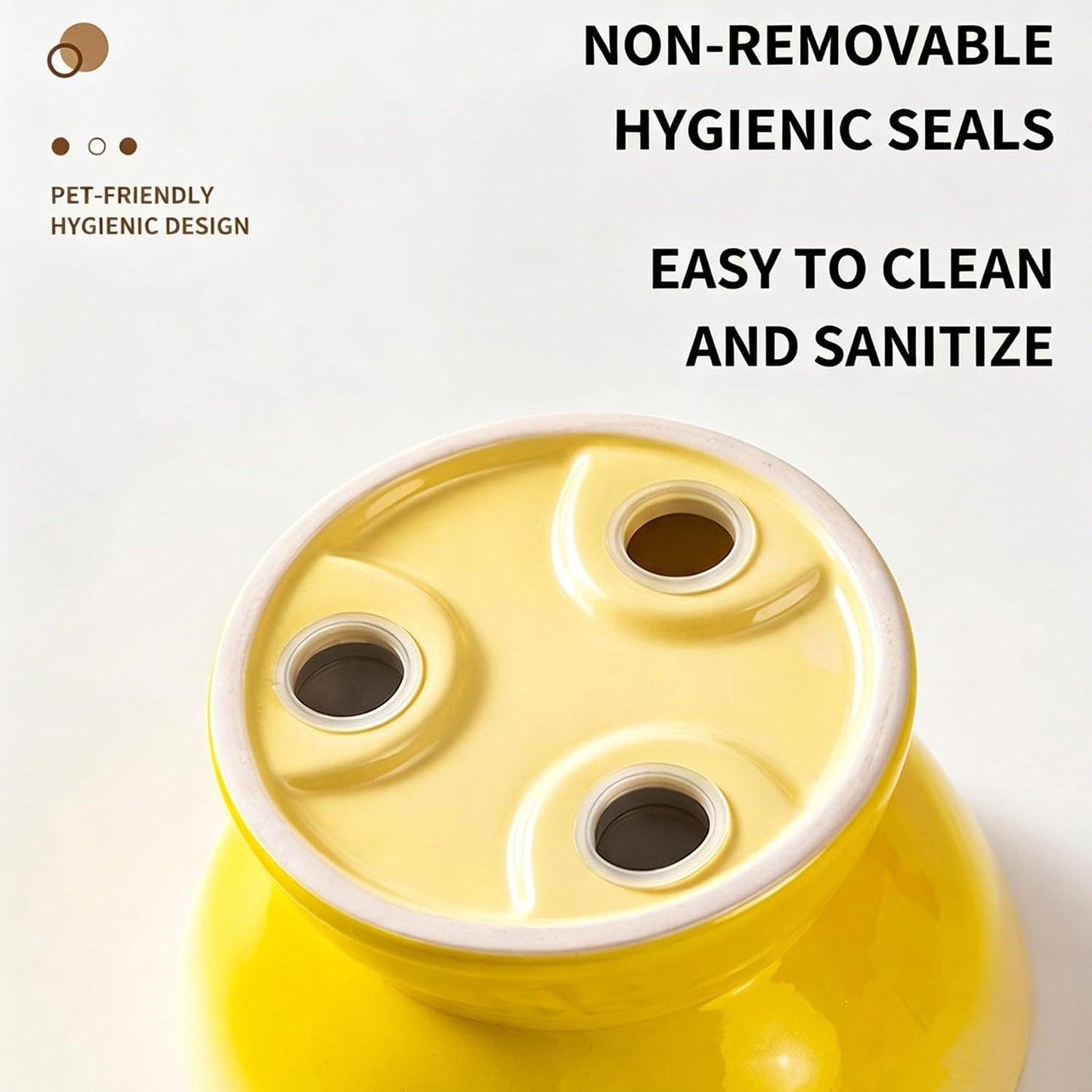 Ceramic Slow Feeder Cat Bowl, Elevated Tilted Design, Yellow | Anti-Vomit & Whisker Friendly, Wide Shallow Puzzle Plate, Non Slip Weighted Base, Dishwasher Safe, 10 oz