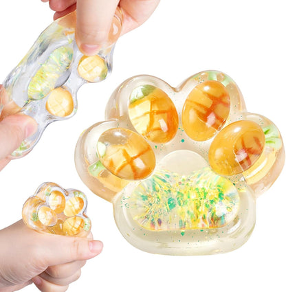 Soft Yellow Cat Paw Squeeze Toy, Silicone Squishy Fidget Toy, Stress Relief Sensory Toy for Home Office