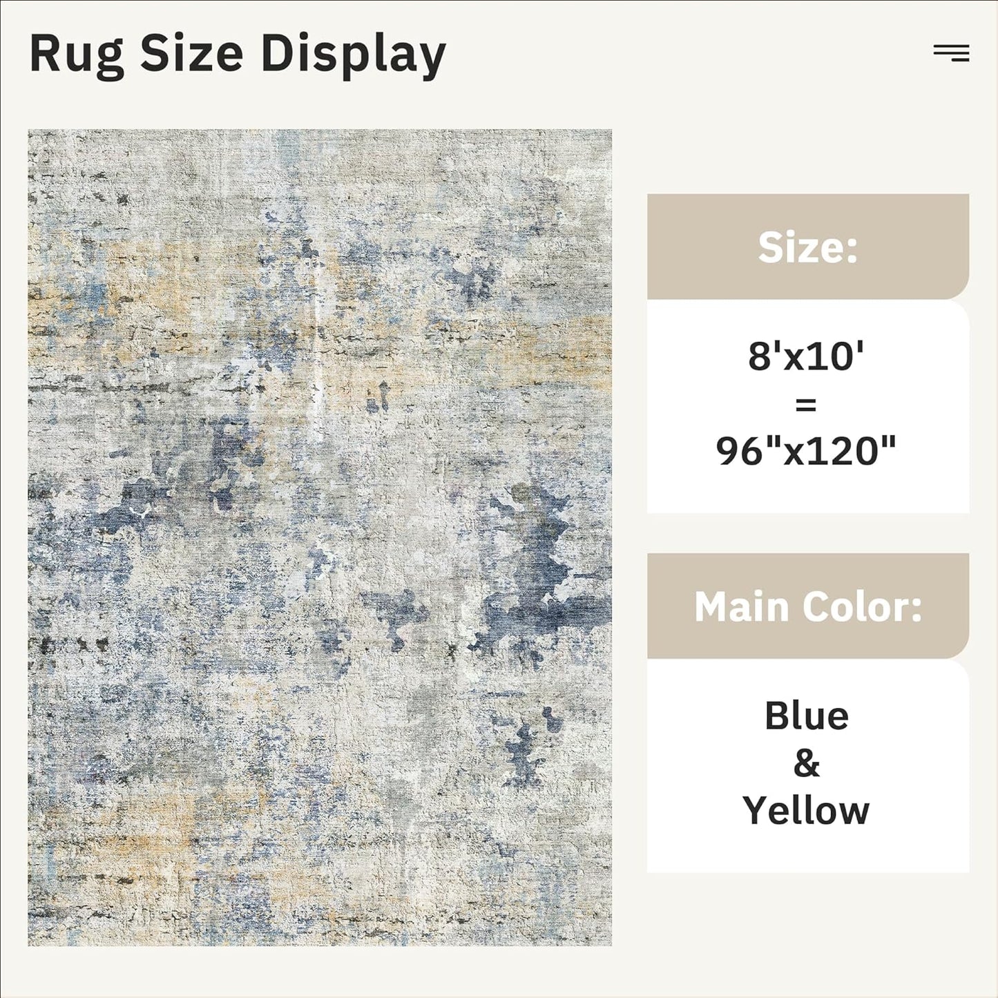 Abstract Rug 8x10 Large Living Room Rugs Neutral Modern Washable Area Rugs for Bedroom Dining Room Non-Slip Stain Resistant Foldable Thin Rug Blue Yellow