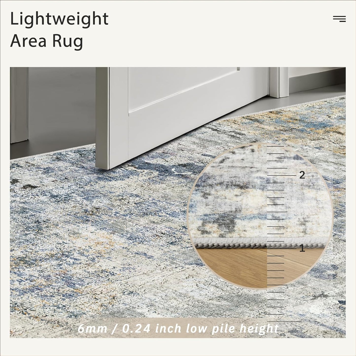 Abstract Rug 8x10 Large Living Room Rugs Neutral Modern Washable Area Rugs for Bedroom Dining Room Non-Slip Stain Resistant Foldable Thin Rug Blue Yellow