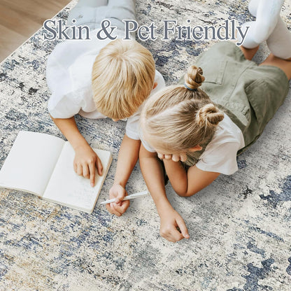 Abstract Rug 8x10 Large Living Room Rugs Neutral Modern Washable Area Rugs for Bedroom Dining Room Non-Slip Stain Resistant Foldable Thin Rug Blue Yellow