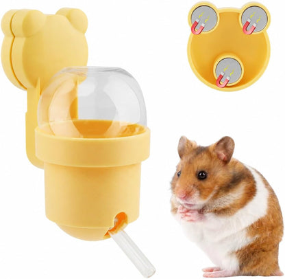 Magnetic Hamster Water Bottle, 3.7 oz Glass Small Pet Water Dispenser with Quiet Vacuum Nozzle, Drop-Resistant Holder for Cage or Glass Tank, for Hamsters, Gerbils and Mice(Yellow)