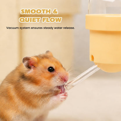 Magnetic Hamster Water Bottle, 3.7 oz Glass Small Pet Water Dispenser with Quiet Vacuum Nozzle, Drop-Resistant Holder for Cage or Glass Tank, for Hamsters, Gerbils and Mice(Yellow)