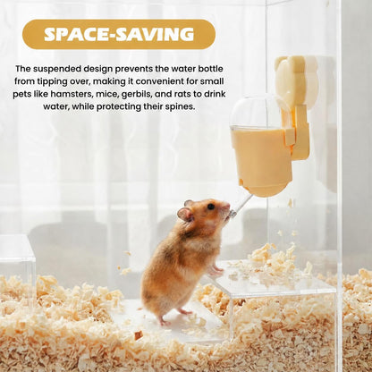 Magnetic Hamster Water Bottle, 3.7 oz Glass Small Pet Water Dispenser with Quiet Vacuum Nozzle, Drop-Resistant Holder for Cage or Glass Tank, for Hamsters, Gerbils and Mice(Yellow)