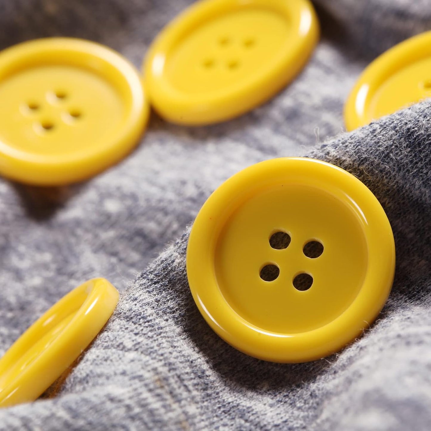 60pcs Yellow Buttons - 1inch Resin Flatback Large Yellow Buttons (25mm) for Crafts & Sewing