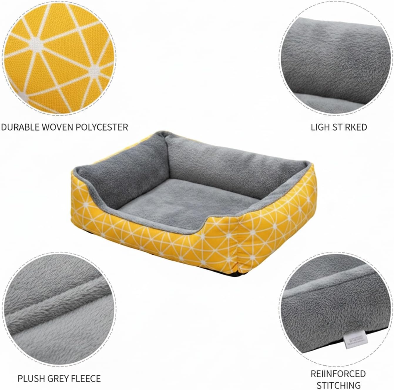 Compact Cushioned Pet Mat with Attached Pillow, Soft Polyester Bedding for Small Dogs and Cats, Yellow Checkered Design, 15.7 x 11.8 x 4.7 Inches