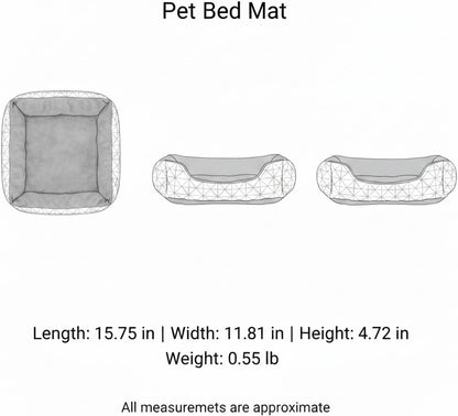 Compact Cushioned Pet Mat with Attached Pillow, Soft Polyester Bedding for Small Dogs and Cats, Yellow Checkered Design, 15.7 x 11.8 x 4.7 Inches