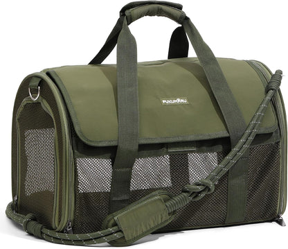 Cat Carrier Soft, Ultra Lightweight Airline Approved Dog Carrier | Kitten Carrier with Anti-Scratch Mesh, Breathable Small Dog Carrier Bag, Collapsible Pet Carrier for Cats Under 15 lb, Green