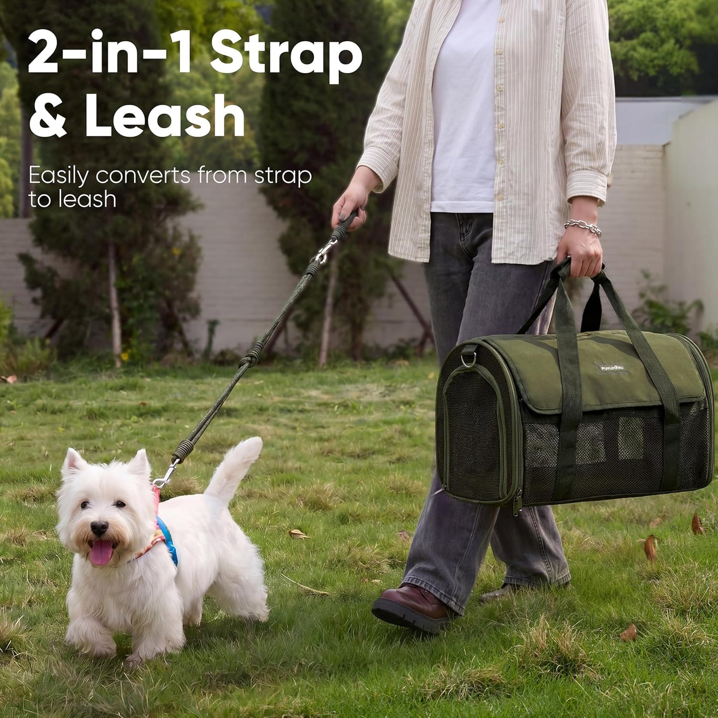 Cat Carrier Soft, Ultra Lightweight Airline Approved Dog Carrier | Kitten Carrier with Anti-Scratch Mesh, Breathable Small Dog Carrier Bag, Collapsible Pet Carrier for Cats Under 15 lb, Green