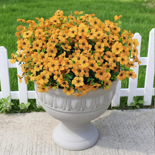 14 Bundles Artificial Flowers UV Resistant for Patio Outdoors Fake Faux Silk Plants Realistic Plastic Flowers Indoors Porch Window Home Decoration (14, Yellow)