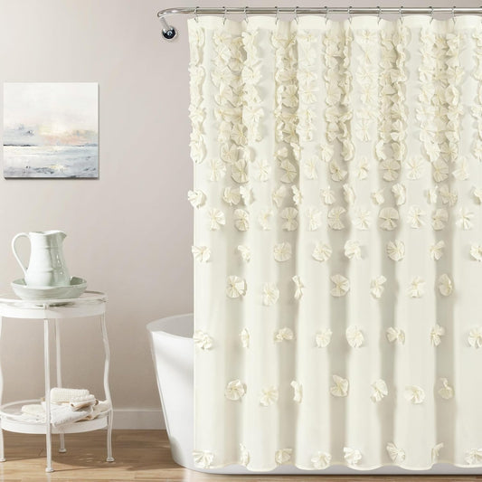 Riley Shower Curtain, 72" W x 72" L", Ivory - Bathroom Curtain - Coquette Decor - Bow Shower Curtains - Cottage Core - Fabric Shower Curtains