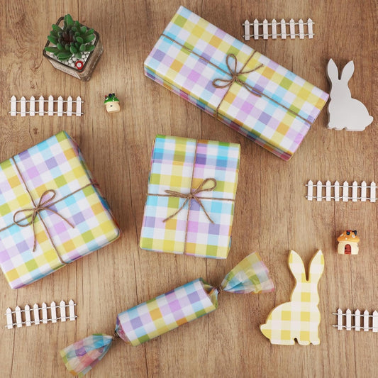60 Sheets Easter Pastel Plaid Tissue Paper, 20x14in Blue Pink Yellow Green Buffalo Plaid Gift Wrapping Paper Pastel Color Art Tissue for Easter Wedding Baby Shower Birthday Party Decor (A)