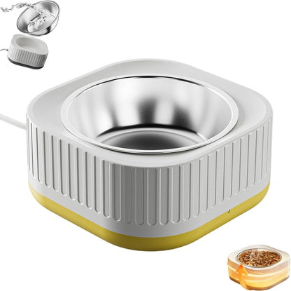 Heated Water Bowl for Cats and Dogs, Small Thermostatic Control Heated Dog Pet Bowl with Anti Chewy Cord for Winter, Removable Cat Bowl for Indoor and Outdoor (Yellow)