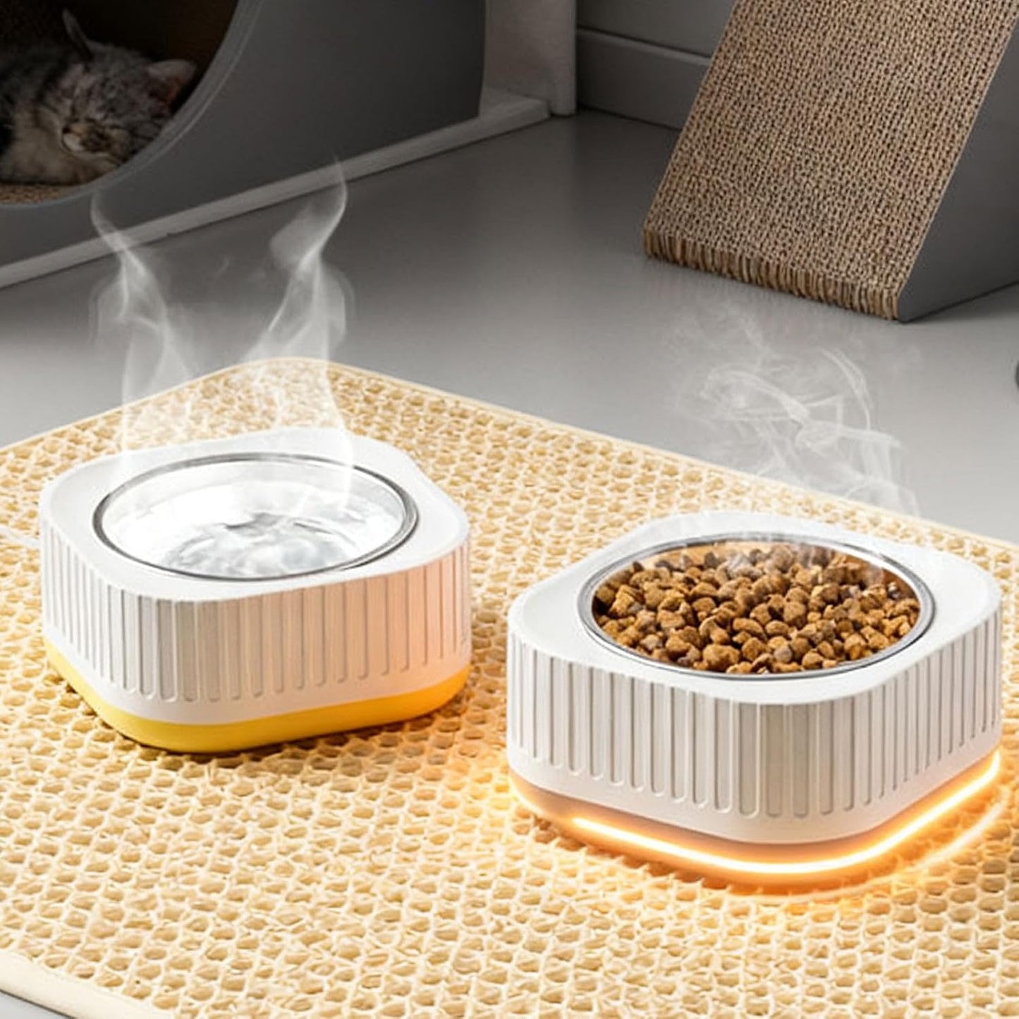 Heated Water Bowl for Cats and Dogs, Small Thermostatic Control Heated Dog Pet Bowl with Anti Chewy Cord for Winter, Removable Cat Bowl for Indoor and Outdoor (Yellow)