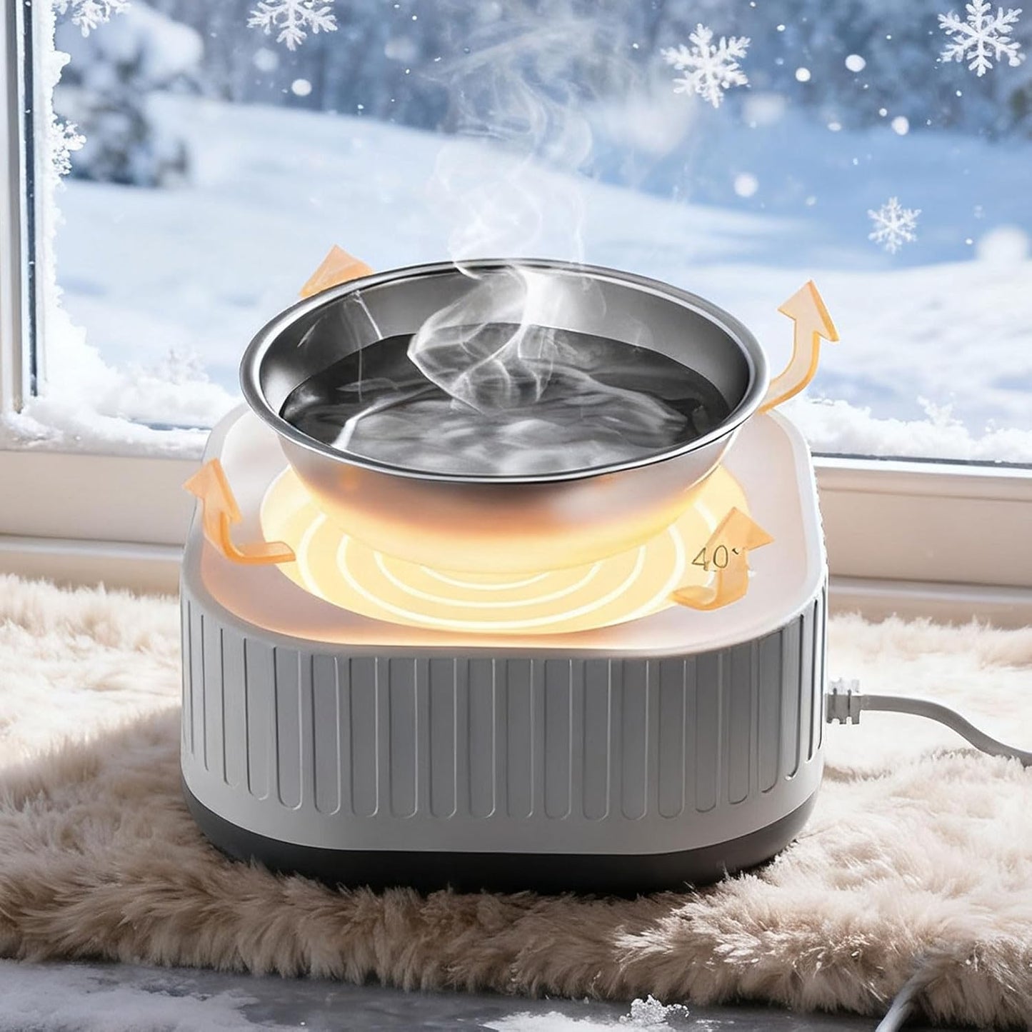 Heated Water Bowl for Cats and Dogs, Small Thermostatic Control Heated Dog Pet Bowl with Anti Chewy Cord for Winter, Removable Cat Bowl for Indoor and Outdoor (Yellow)