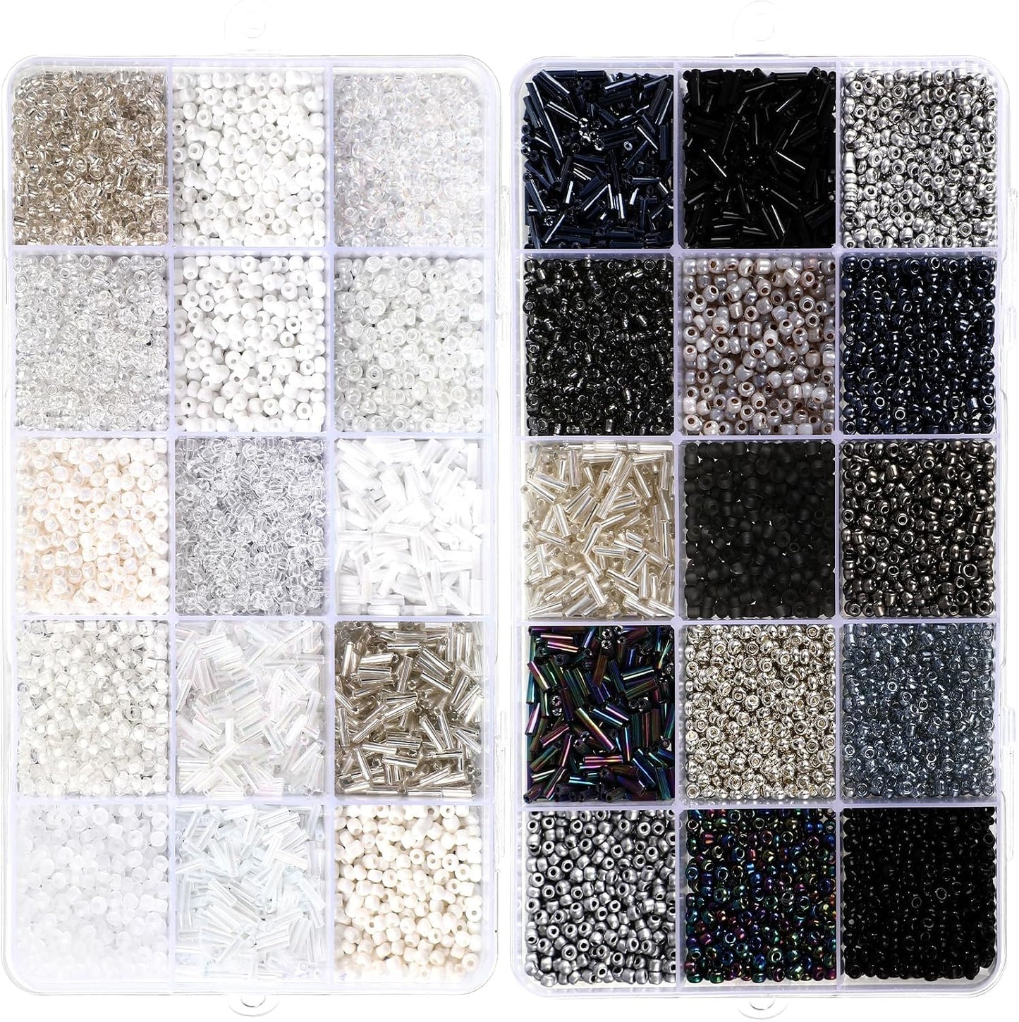 2 Sets 30 Colors Glass Seed and Bugle Beads Kit Small Loose Craft Beads for Jewelry Making DIY Crafts Bracelets and Necklaces(Yellow, Champagne Color)