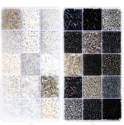 2 Sets 30 Colors Glass Seed and Bugle Beads Kit Small Loose Craft Beads for Jewelry Making DIY Crafts Bracelets and Necklaces(Yellow, Champagne Color)
