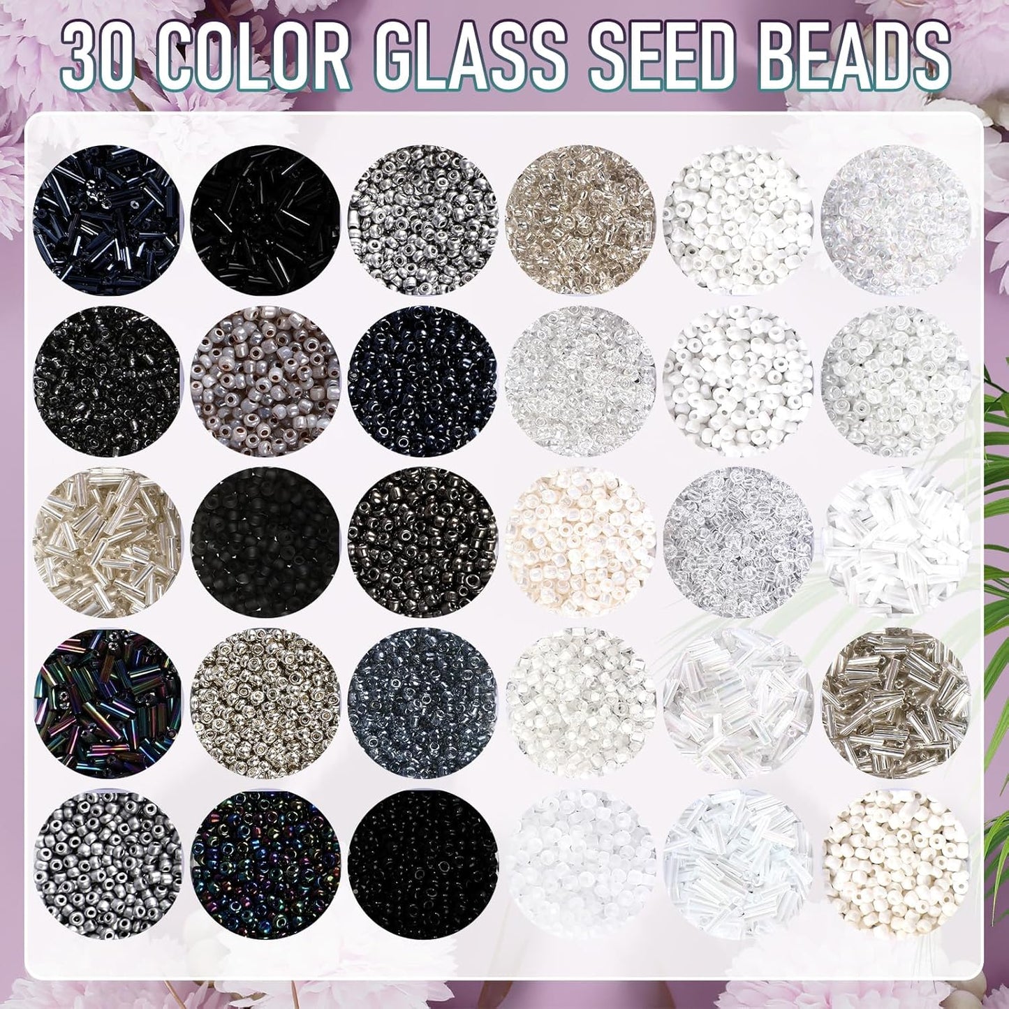 2 Sets 30 Colors Glass Seed and Bugle Beads Kit Small Loose Craft Beads for Jewelry Making DIY Crafts Bracelets and Necklaces(Yellow, Champagne Color)