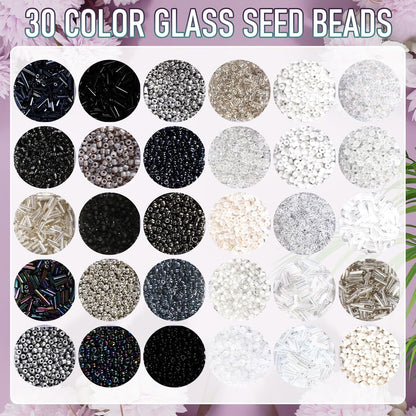 2 Sets 30 Colors Glass Seed and Bugle Beads Kit Small Loose Craft Beads for Jewelry Making DIY Crafts Bracelets and Necklaces(Yellow, Champagne Color)