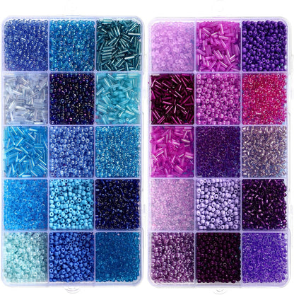 2 Sets 30 Colors Glass Seed and Bugle Beads Kit Small Loose Craft Beads for Jewelry Making DIY Crafts Bracelets and Necklaces(Yellow, Champagne Color)