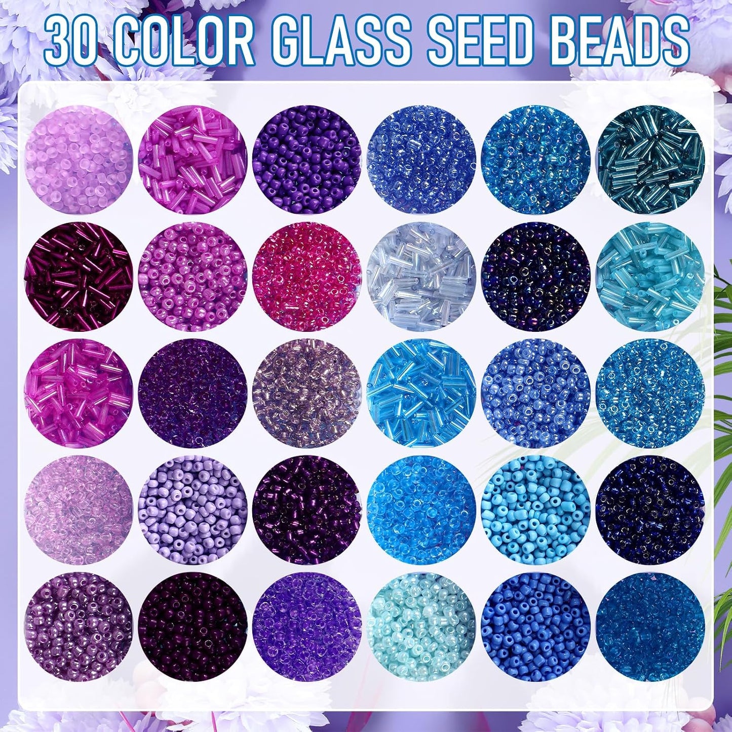 2 Sets 30 Colors Glass Seed and Bugle Beads Kit Small Loose Craft Beads for Jewelry Making DIY Crafts Bracelets and Necklaces(Yellow, Champagne Color)