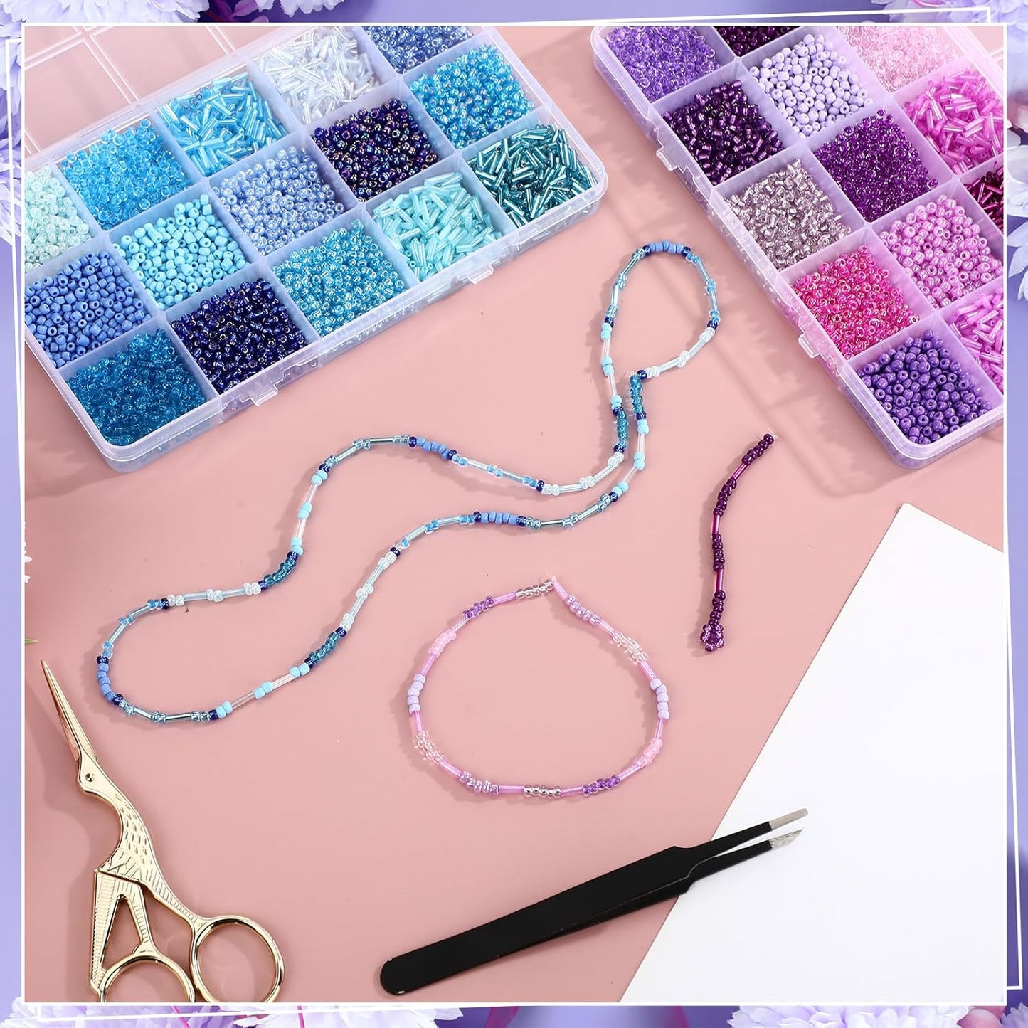 2 Sets 30 Colors Glass Seed and Bugle Beads Kit Small Loose Craft Beads for Jewelry Making DIY Crafts Bracelets and Necklaces(Yellow, Champagne Color)