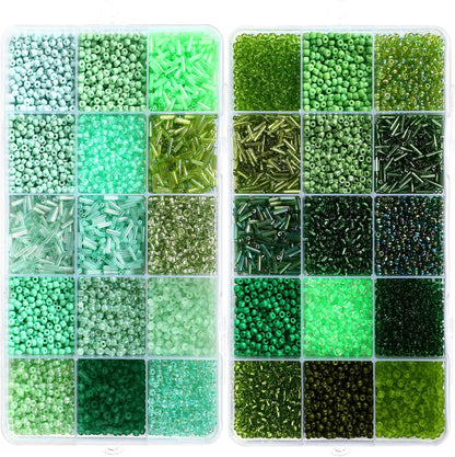 2 Sets 30 Colors Glass Seed and Bugle Beads Kit Small Loose Craft Beads for Jewelry Making DIY Crafts Bracelets and Necklaces(Yellow, Champagne Color)