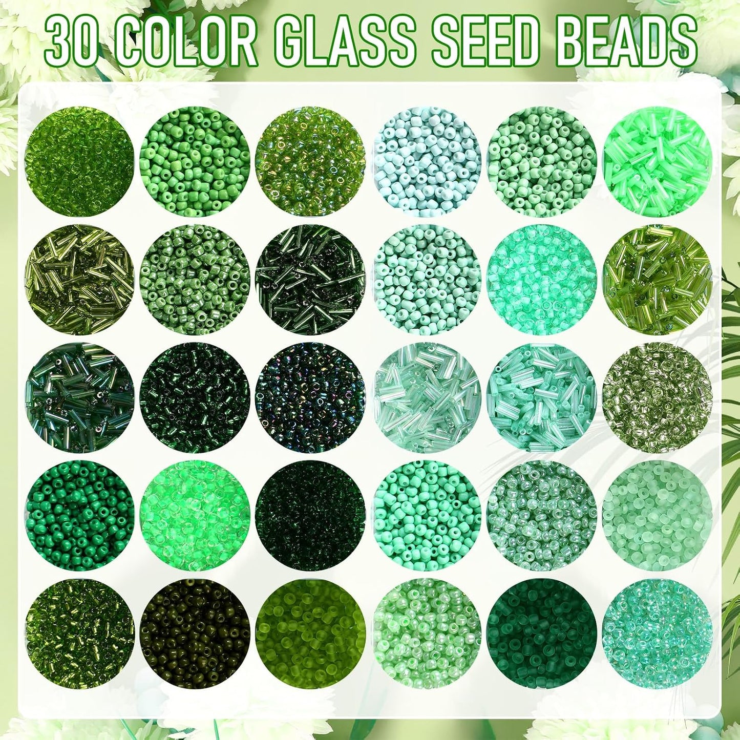 2 Sets 30 Colors Glass Seed and Bugle Beads Kit Small Loose Craft Beads for Jewelry Making DIY Crafts Bracelets and Necklaces(Yellow, Champagne Color)